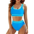 thumbnail image 4 of Hontri Bikinis Set Women's Two Swimsuit High Waisted Contrasting Colors Bikini Sets Double Shoulder Bathing Suits for 2024 Blue S, 4 of 7