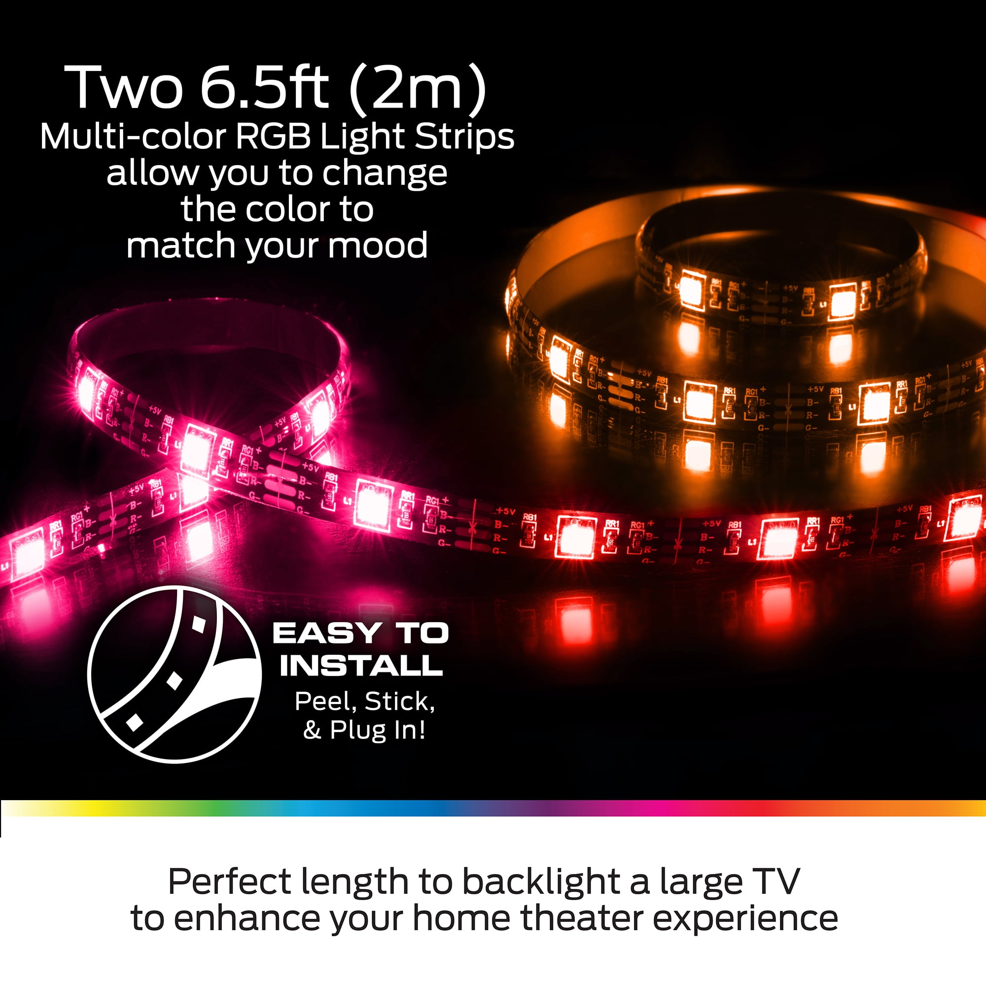 Monster LED 5 Piece Sound Reactive Multi-color Indoor LED Light Kit, 2  Light bars, 2 Light Strips