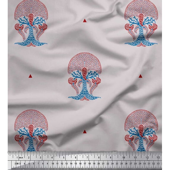 Soimoi Moss Georgette Fabric Tree Block Print Fabric by Yard 42 Inch Wide