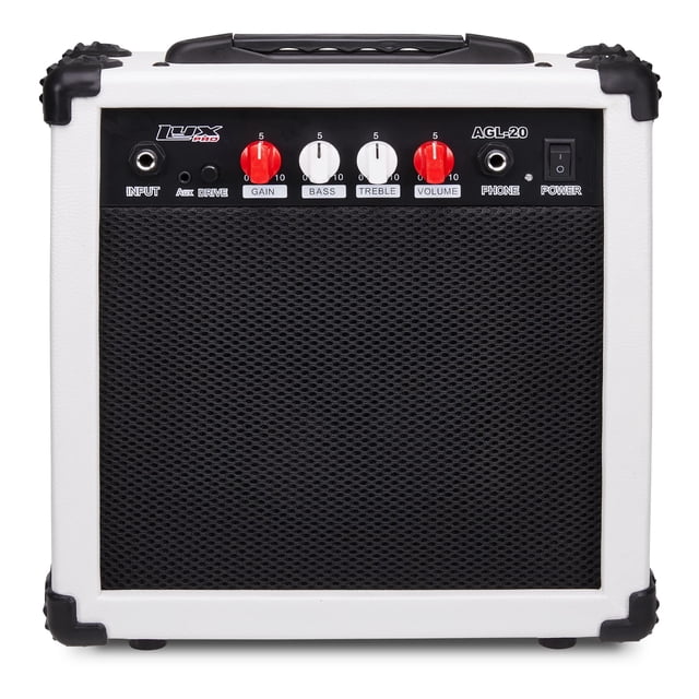 Amplificador de guitarra eléctrica LyxPro de 20 W con altavoz - Blanco