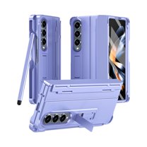 ELEHOLD for Samsung Galaxy Z Fold 3 Rugged Case with Hinge Protection Built-in Screen Protector Hidden Kickstand Hard PC Shockproof Protective Case Cover with Stylus Pen & Pen Holder, Purple
