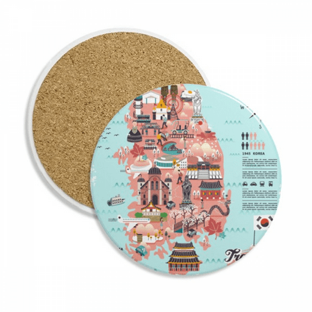 

Map Landmarks of Korea Coaster Cup Mug Tabletop Protection Absorbent Stone