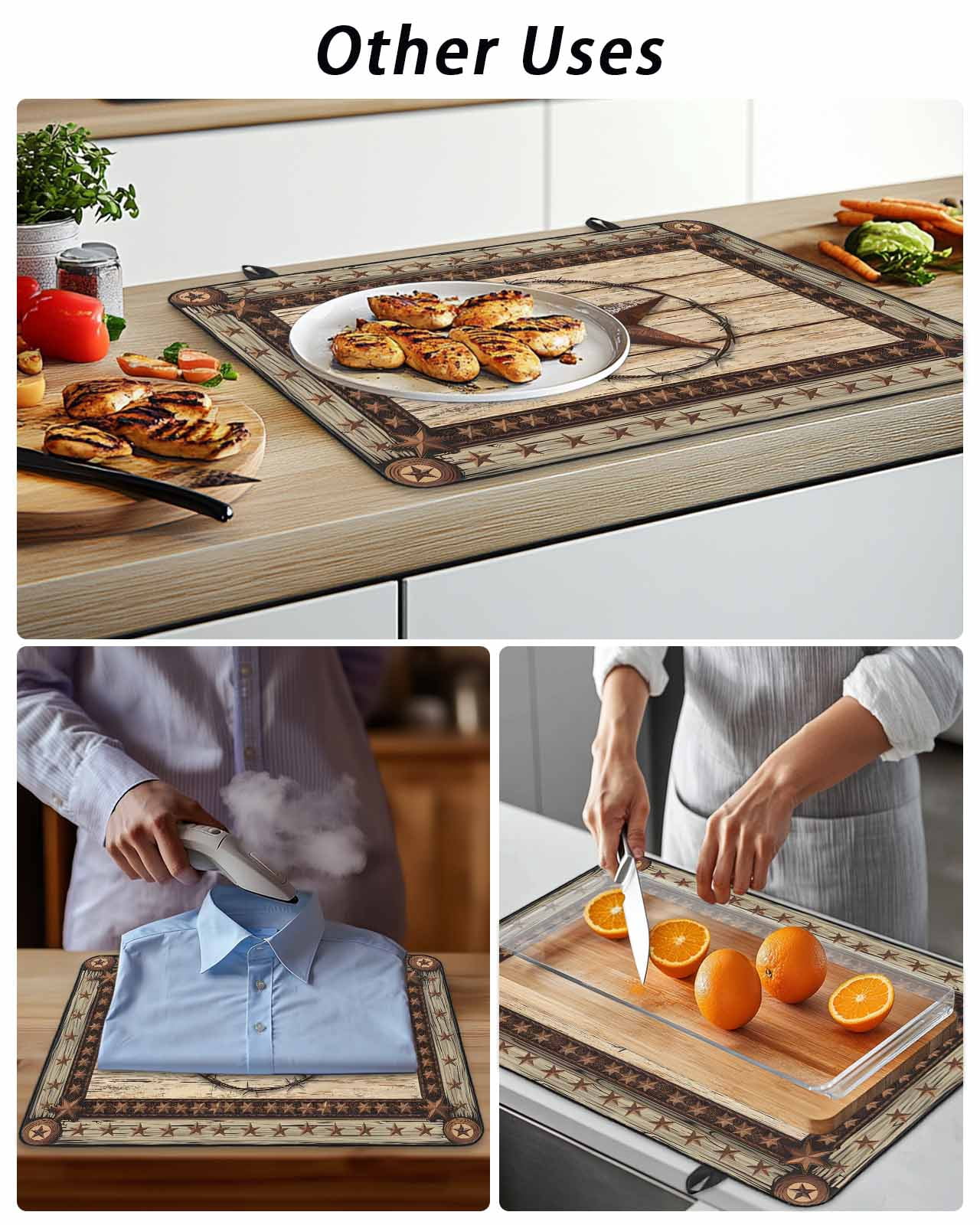 Stove Top Covers for Electric Stove, Texas Star Brown Glass Stovetop Cover Protector, Country Star Rustic Vintage Wooden Induction Cooktop Protector Oven Mat for Kitchen Countertop 24"x21"