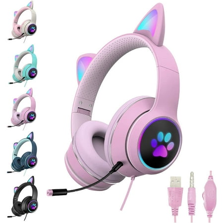 Faxiang Cat Ear Wired Headphones with Mic, with Noise Canceling ...