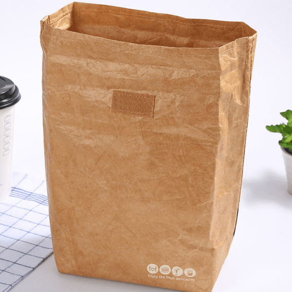 Reusable Brown Paper Style Lunch Bag Insulated Thermal Cooler Tote with Magnetic Closure Food Storage for Work Picnic Travel