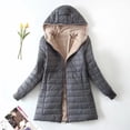 thumbnail image 3 of Chaqueta de algodón de corte ajustado con capucha de longitud media a larga con forro polar para mayor calidez, parte superior de forro polar de cordero para prendas de abrigo de mujer, 3 of 6
