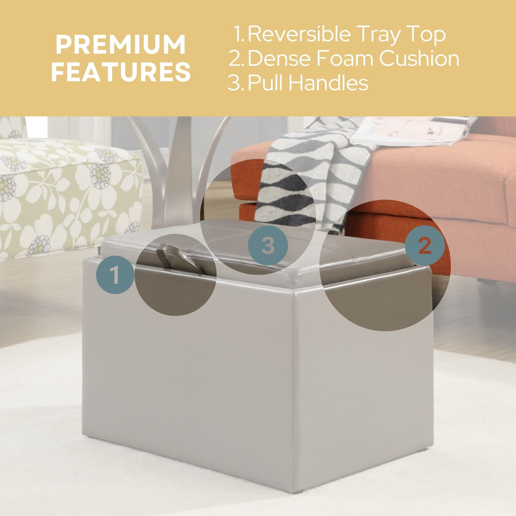 Convenience Concepts Designs4Comfort Accent Storage Ottoman in Gray Faux Leather