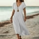 thumbnail image 1 of Traje de Falda Larga Para Mujer, Cuello En V, Vestido Informal de Lino, Atuendo de Primavera y Verano Con Sandalias, 1 of 4