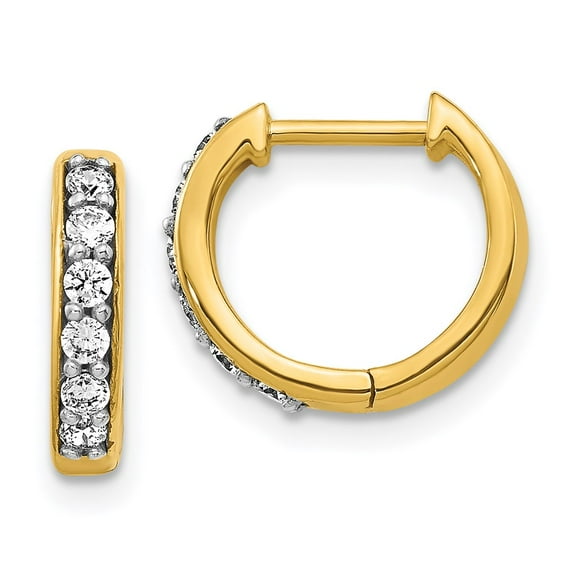 Real 14kt Yellow Gold Diamond Hinged Hoop Earrings; for Adults and Teens; for Women and Men