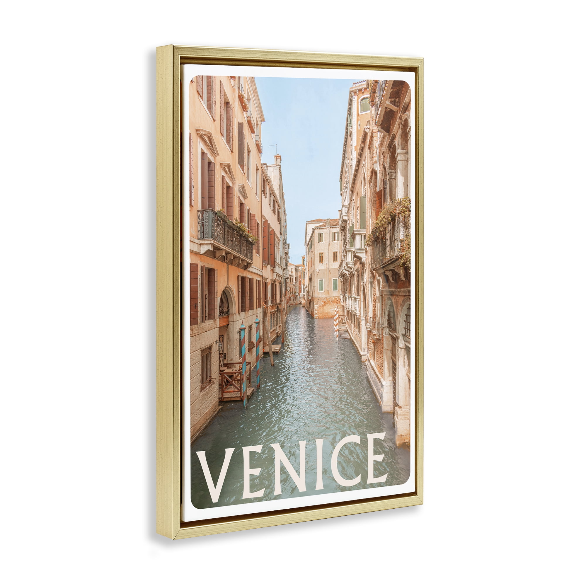 Stupell Industries Venice Canal Waterway Gold Framed Floater Canvas Wall Art, design by Erin Marie