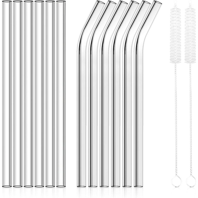 12-Pack Glass Straws, Reusable Glass Drinking Straws, 7.8 Inch Long,  Including 6 Straight And 6 Bent With 4 Cleaning Brush, Clear Glass Straws  Reusable
