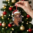 thumbnail image 3 of ViciArt Christmas Highland Cow Ornament, Holiday Tree Decoration, 3mm Acrylic or Wood, Hot Cocoa & Candy Cane Design, 3 of 4