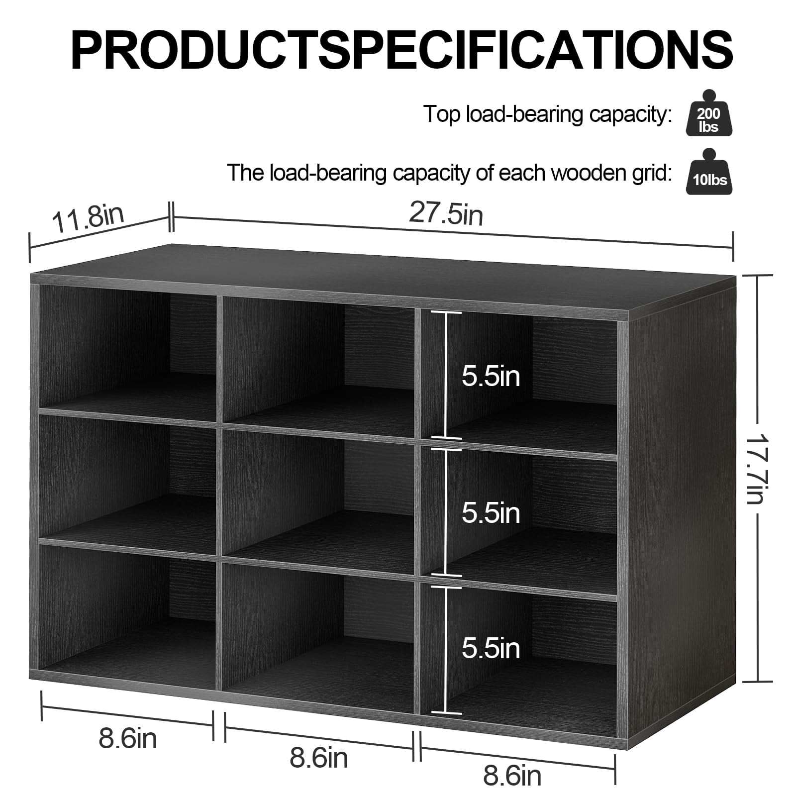 Shoe Storage Bench, Cubby Shoe Rack with 9 Cubbies, 3-Tier Wood Shoe Rack Organizer, Shoe Organizer Cabinet for Entryway, Hallway, Closet and Garage, Black