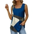 thumbnail image 2 of Wycnly Womens Tank Tops Trendy Loose Pleated Swing Breathable Tunic Tank Tops Summer Fashion Geometric Print Square Neck Sleeveless Shirts Blouse Dark Blue XL, 2 of 5