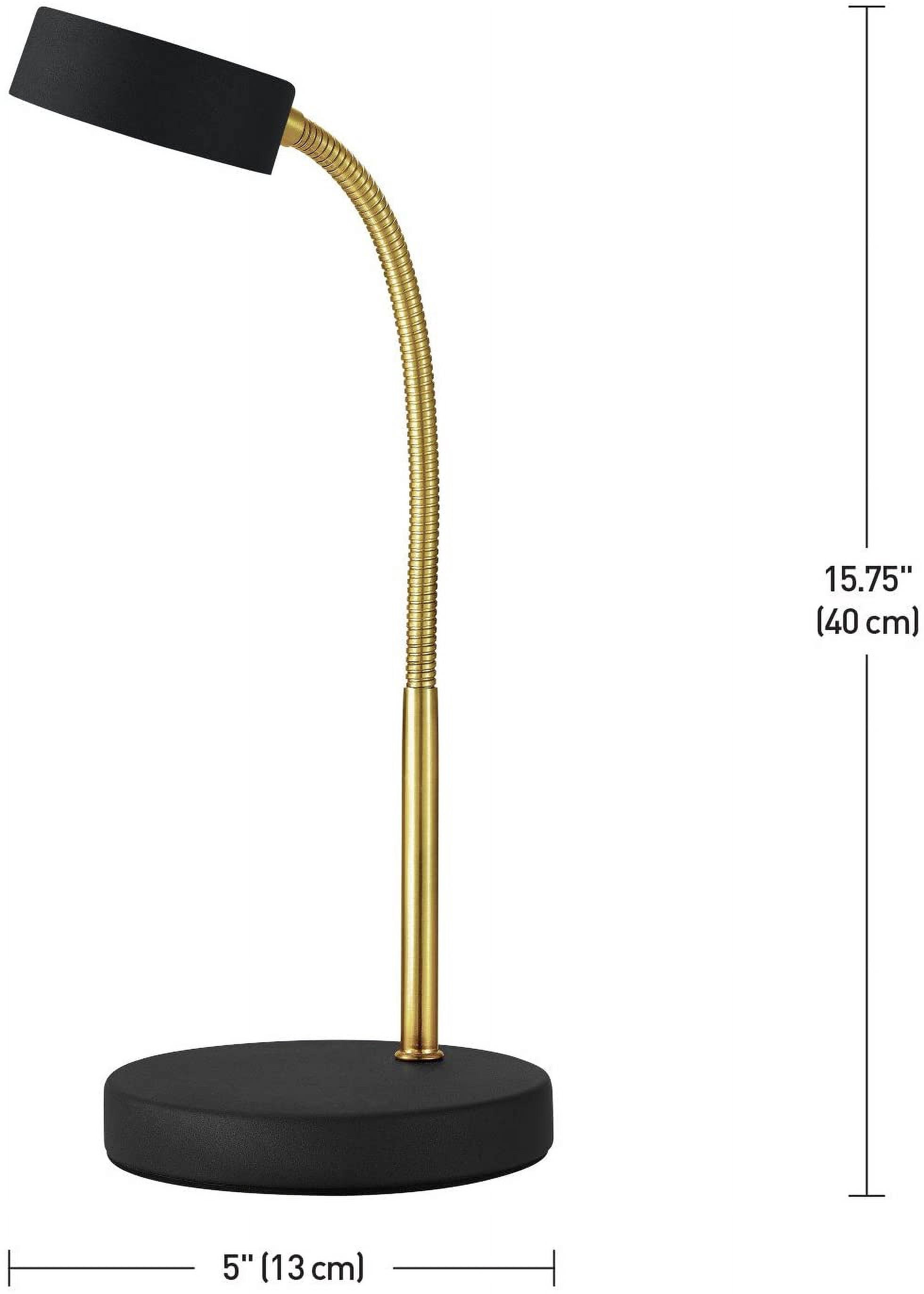Desk Lamp, Gold Gooseneck, Matte Black Finish, 5W Energy Star Integrated LED, 250 Lumens 30061, 15.45", Black & Gold
