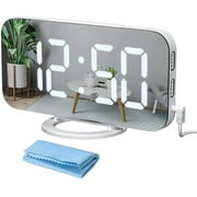 Qoosea Digital Alarm Clock for Bedroom 7 inch LED Display Mirror Alarm Clock Kids with Light Sensing 2 USB Charging