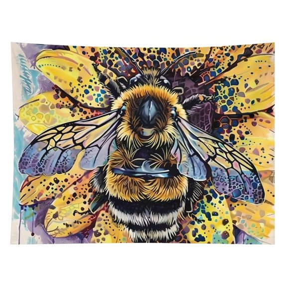 GooTPa Bee on Flower Pointillism Polyester Wall Tapestry Anti Wrinkle Art Hanging Decor for Bedroom Living Room Home Holiday Decoration Gift