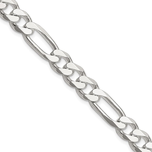 Diamond2Deal 925 Sterling Silver Rhodium-plated 7.75 mm Figaro Chain Necklace for Mens 24"