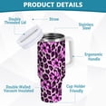 thumbnail image 2 of Yayeee 40oz Stainless Steel Tumbler with Straw and Handle Double-Wall Insulated Travel Water Bottle, Purple Floral Leopard Pattern, 2 of 8