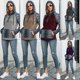 thumbnail image 4 of Sudadera con capucha de mujer Leopardo empalme con botones de bolsillo Pullover Camisa Casual con ca Abanopi Gris/Grande, 4 of 7