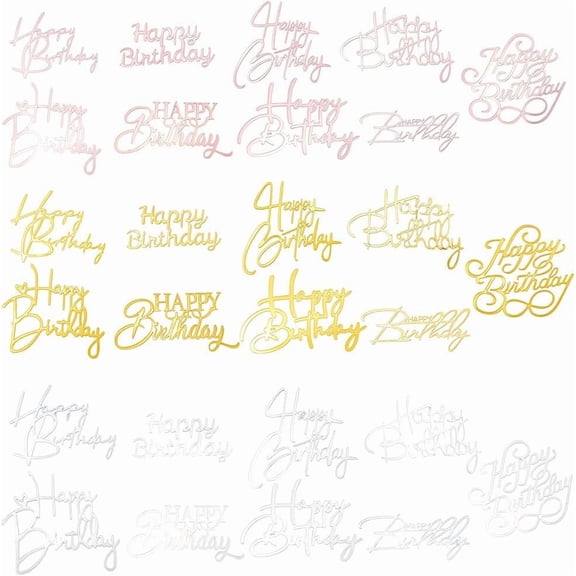 1 Box 27 Styles Happy Birthday Cupcake Toppers Acrylic Mirror Cake Topper Bulk Plastic Gold Cakes Decorations for Birthday Party Celebration Wedding Anniversaries Colorful