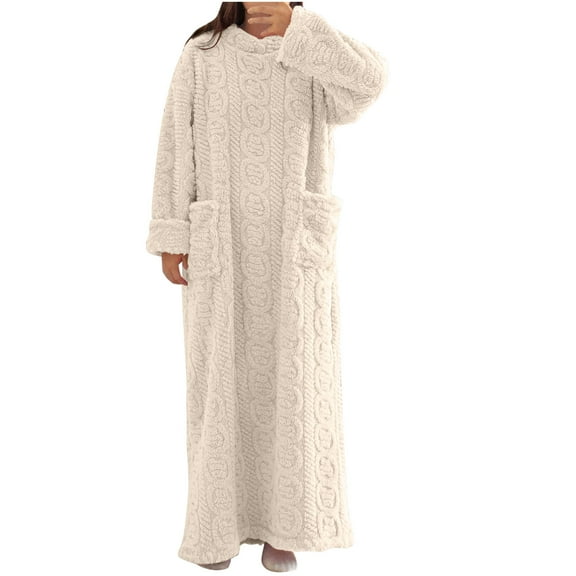 Censtreet Women's Nightgown, Long Plush Sleepshirt, Cozy Fleece Robe with Pockets, Warm Loungewear Dress