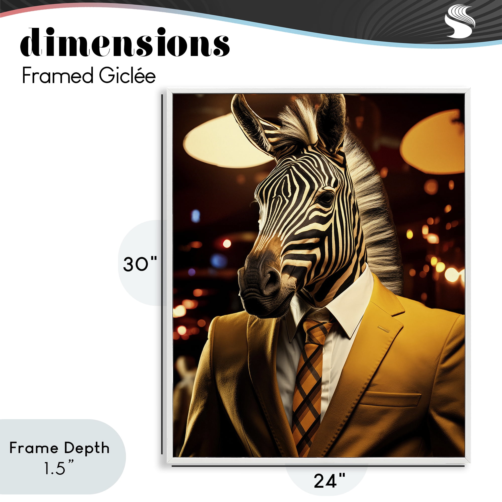 Stupell Industries Trendy Debonair Zebra White Framed Giclee Art, design by Ray Powers