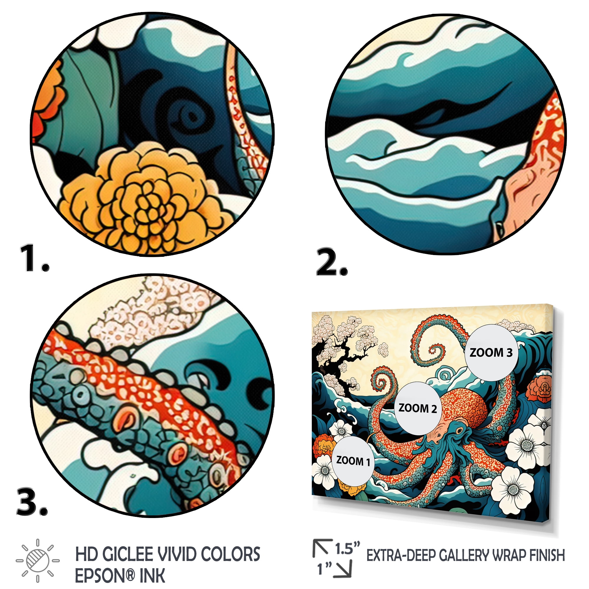 Designart Japanese Landscape With Octopus IV Canvas Wall Art