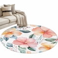 thumbnail image 2 of Round Area Rug 4ft, Watercolor Spring Pink Flower Non-Shedding Washable Area Rug, Blossom Floral Botanical Leaves Non Slip Low-Profile Circle Rugs for Living Room, Bedroom Dining Room, 2 of 9