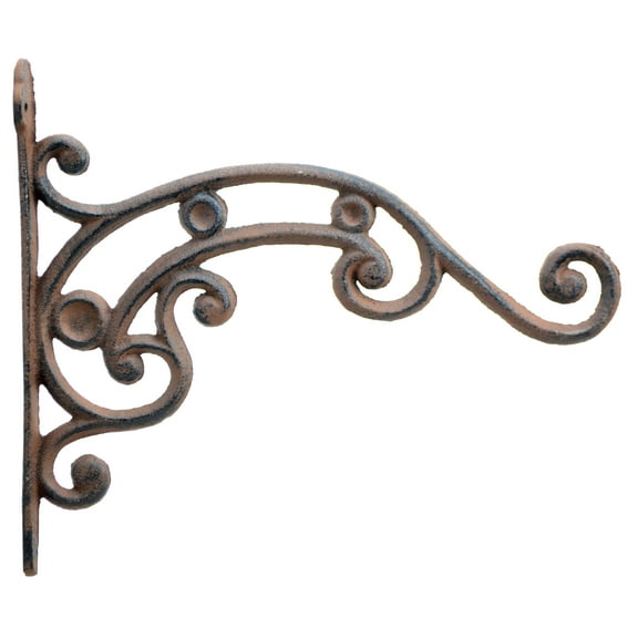 Decorative Plant Hanger - Ornate Curled Vine - Brown Cast Iron - 10.75" Deep