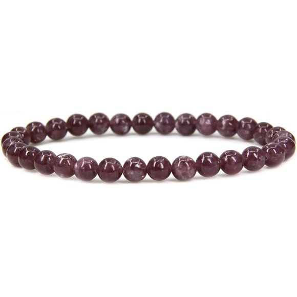 Natural Purple Lepidolite Lithium Mica Gemstone 6mm Round Beads Stretch Bracelet 7" Unisex