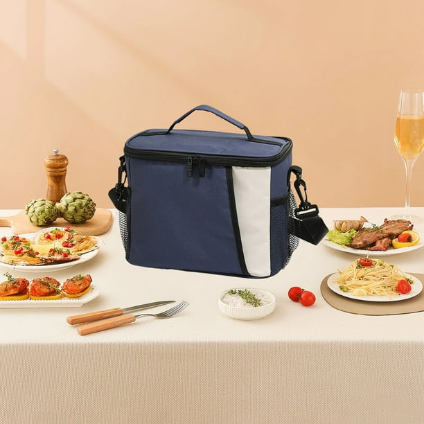 Lonchera para hombres y mujeres | Bolsa térmica superaislada para alimentos | Nevera portátil reutilizable | A prueba de fugas | Correa ajustable para el hombro | Azul marino | 9.84x7.87x6.88