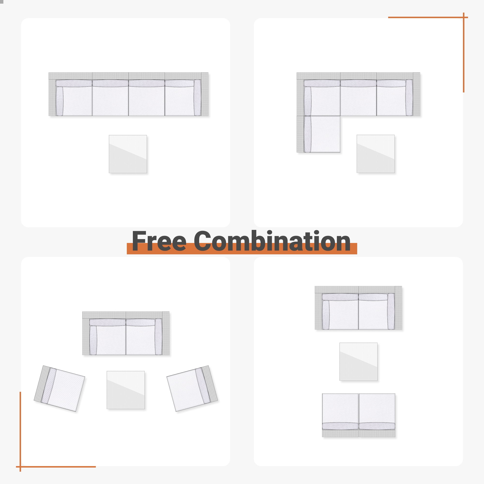 Ovios 5 Pieces Outdoor Patio Furniture Wicker Conversation Sectional with High-Back & Solar Lamps Coffee Table for Backyard