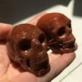 thumbnail image 2 of K-KED 2Pcs Natural Sandstone Quartz Skeleton Skull Carved Crystal Reiki Goldstone Gift, 2 of 8