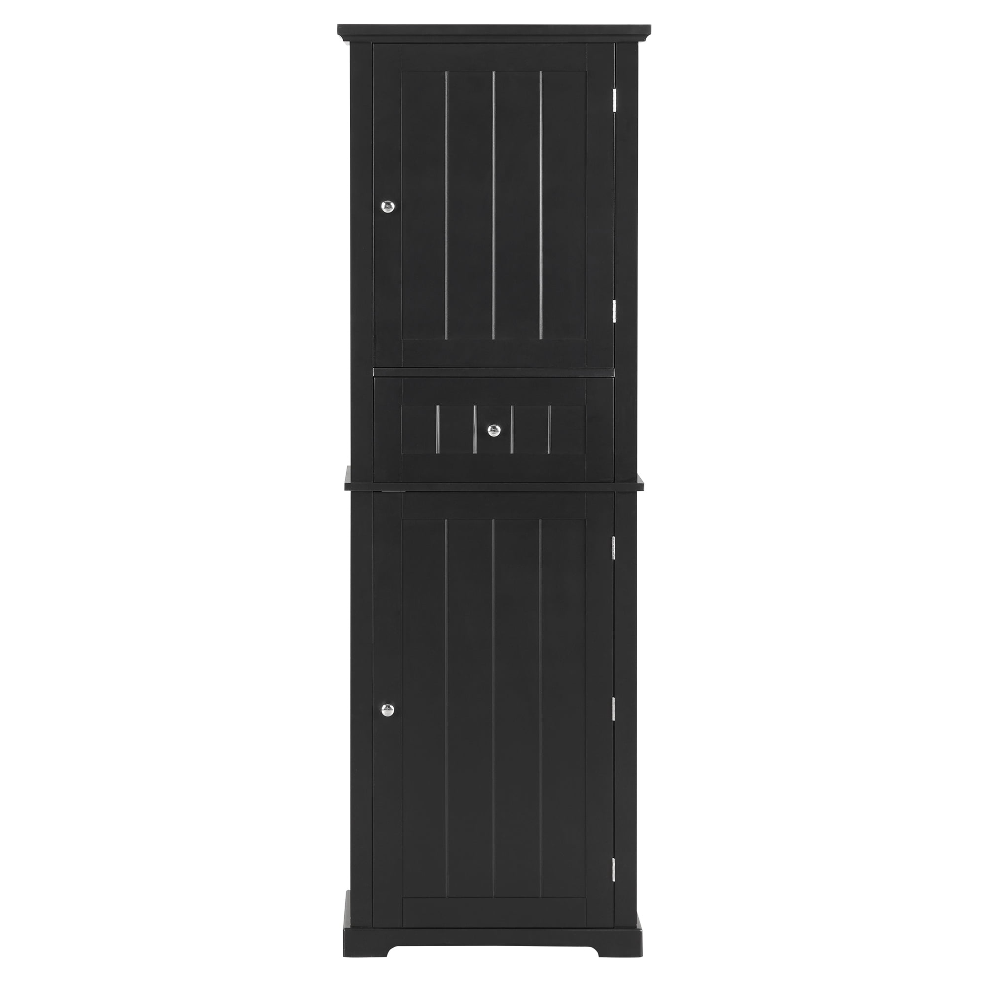 Tall Bathroom Storage Cabinet with Drawer and Adjustable Shelf, Black