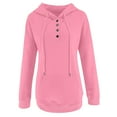 thumbnail image 4 of IROINNID Sales Hoodie for Women Solid Hooded Quarter Button Pullover Long Sleeve Casual Fall Warm Hoodie Basic Tops with Pocket,Pink, 4 of 5