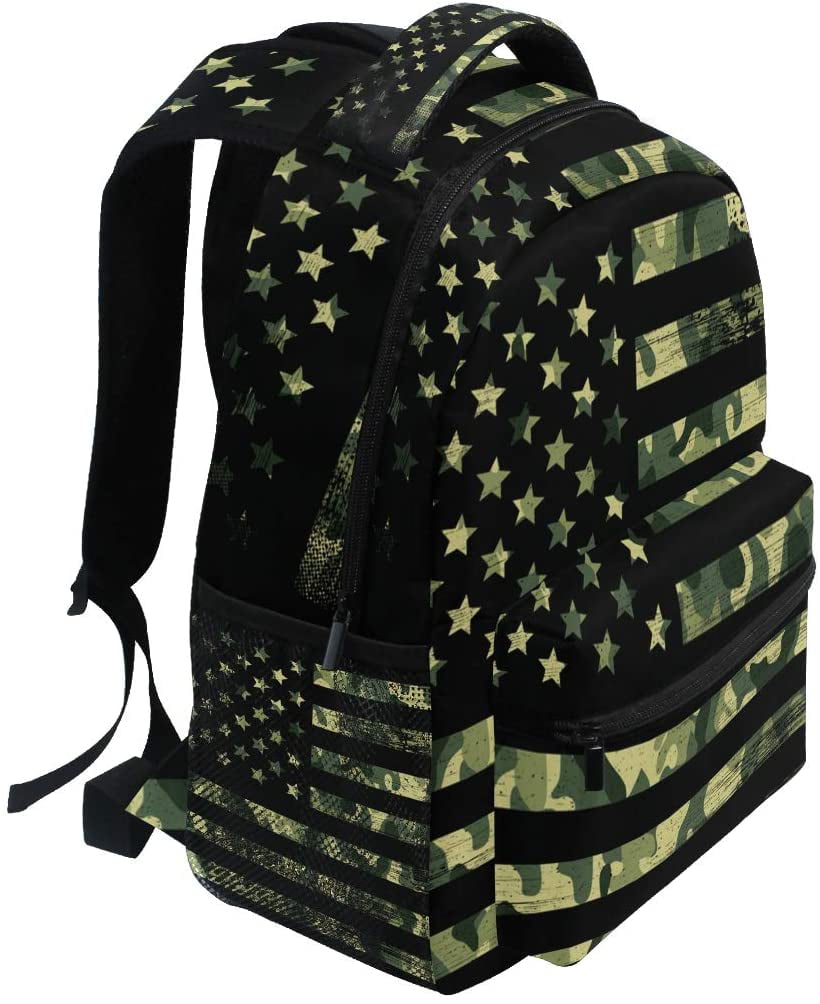 American Flag Camouflage Grunge Backpacks Travel Laptop Daypack School Bags for Teens Men Women 