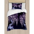 thumbnail image 3 of Nature Duvet Cover Set, Vibrant Full Moon by the Lake Night Dramatic Spooky Background Mystic Scene, Decorative 3 Piece Bedding Set with 2 Pillow Shams, Queen Size, Purple, by Ambesonne, 3 of 3