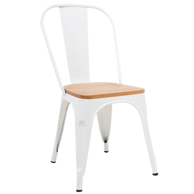 Silla Tolix Blanco Metálico Con Asiento Madera Para Comedor blanco KingsHouse Tolix