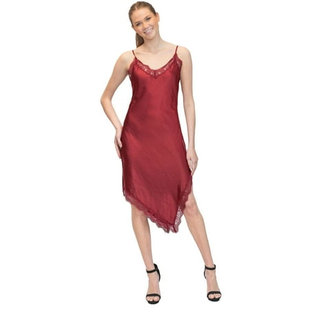 Juniors' madden girl Asymmetrical Hem Slip Dress Color: Burgundy Size: LARGE