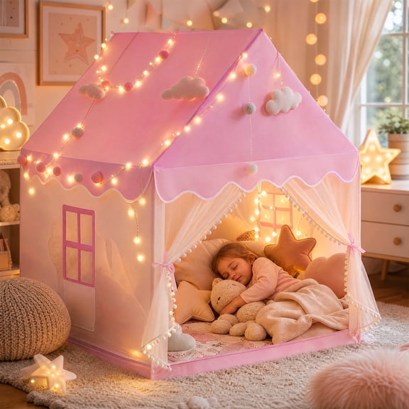 BSHAPPLUS® Kids Play Tent for Girls, Large Princess Playhouse Tent with Carry Bag, 15.79mm Thick Support Poles, Oxford Fabric Indoor Outdoor Play Tent for Toddlers Kids Gift