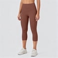 thumbnail image 6 of VBVC Women's High Waisted Capri Leggings , Ladies' Tummy Control Yoga Pants , Summer Stretchy Slim Crop Trousers For Women,Brown,S-2XL, 6 of 8
