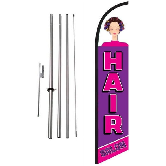 Hair Salon Advertising Feather Banner Swooper Flag Sign with Flag Pole Kit and Ground Stake