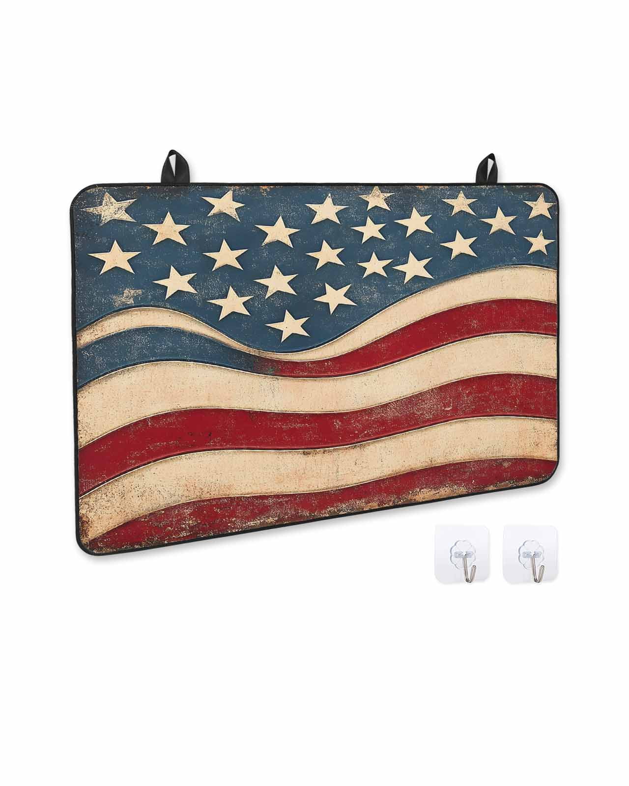 nqOlkjepod Large Induction Cooktop Protector Mat 24"x21", Vintage American Flag Stove Top Covers for Electric Stove, Blue Red White Star US Flag Stove Burner Cover Mats, Glass Top Stove Cover