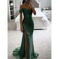 thumbnail image 4 of Vestidos largos de noche con hombros descubiertos y lentejuelas elegantes, vestidos formales de graduación con abertura fruncida de sirena personalizados para fiesta de mujer 2024, 4 of 5