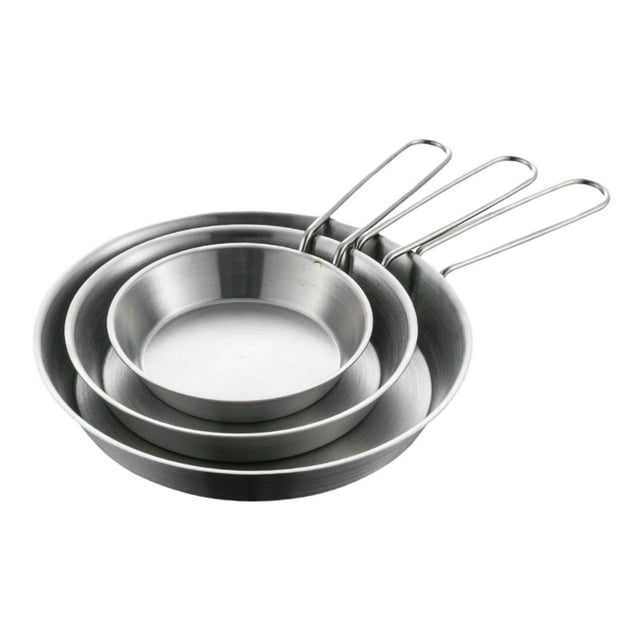 Tnarru 3 Pieces Stainless Steel Frying Pan Cooking Saucepan Stirring Boiling Folding Handle Non Stick Steak Pan for Home Kitchen Rvs