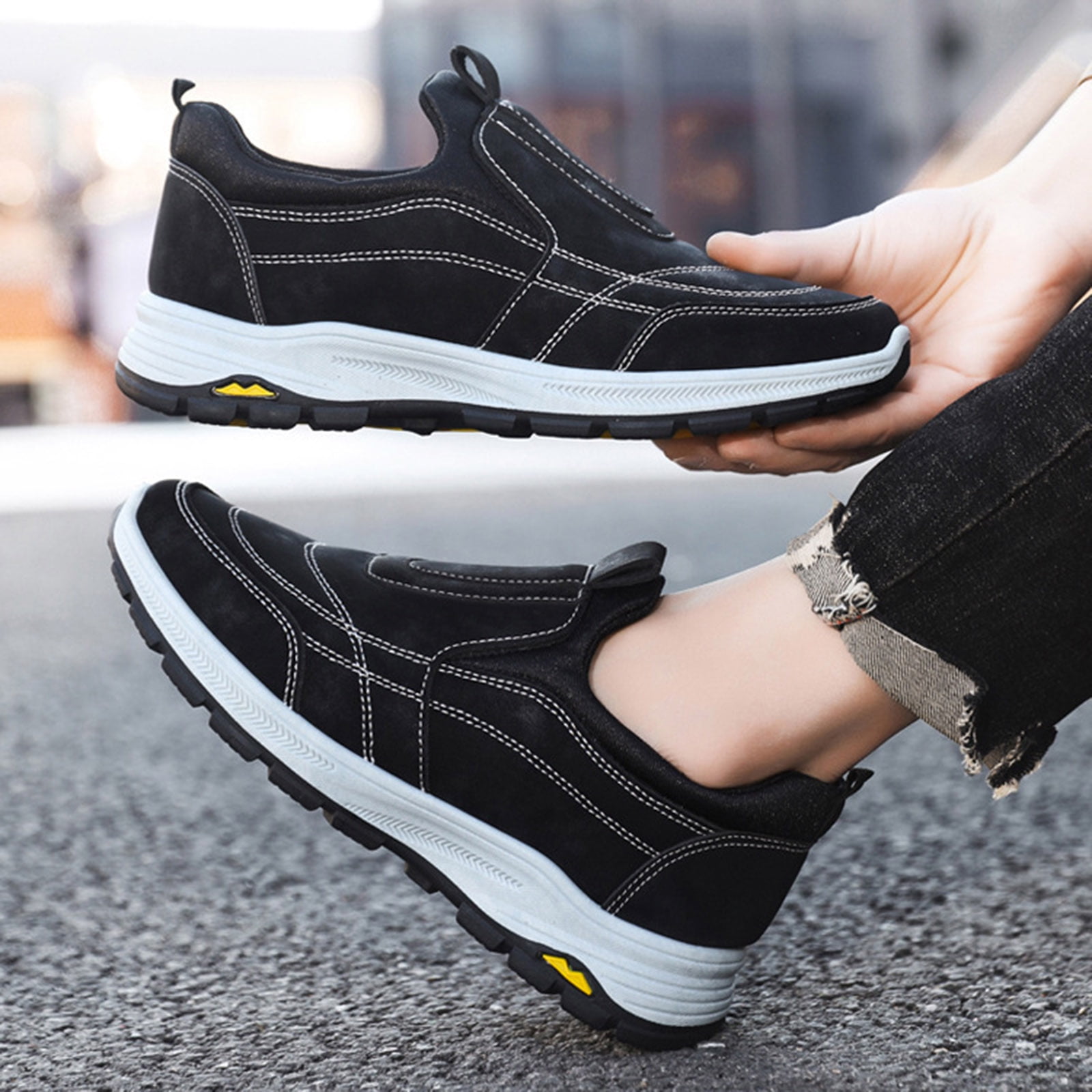 YLYL Men's Orthopedic Sneakers Slip on Wide Width Waterproof Non Slip Outdoor Hiking Walking Shoes