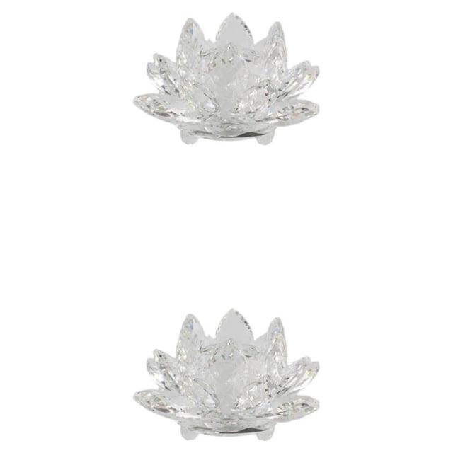 Bewildely Cristal Flor de loto Feng Shui Esfera Cristales Flores Figuras decorativas para recuerdos de boda Hogar Blanco Blanco 2piezas