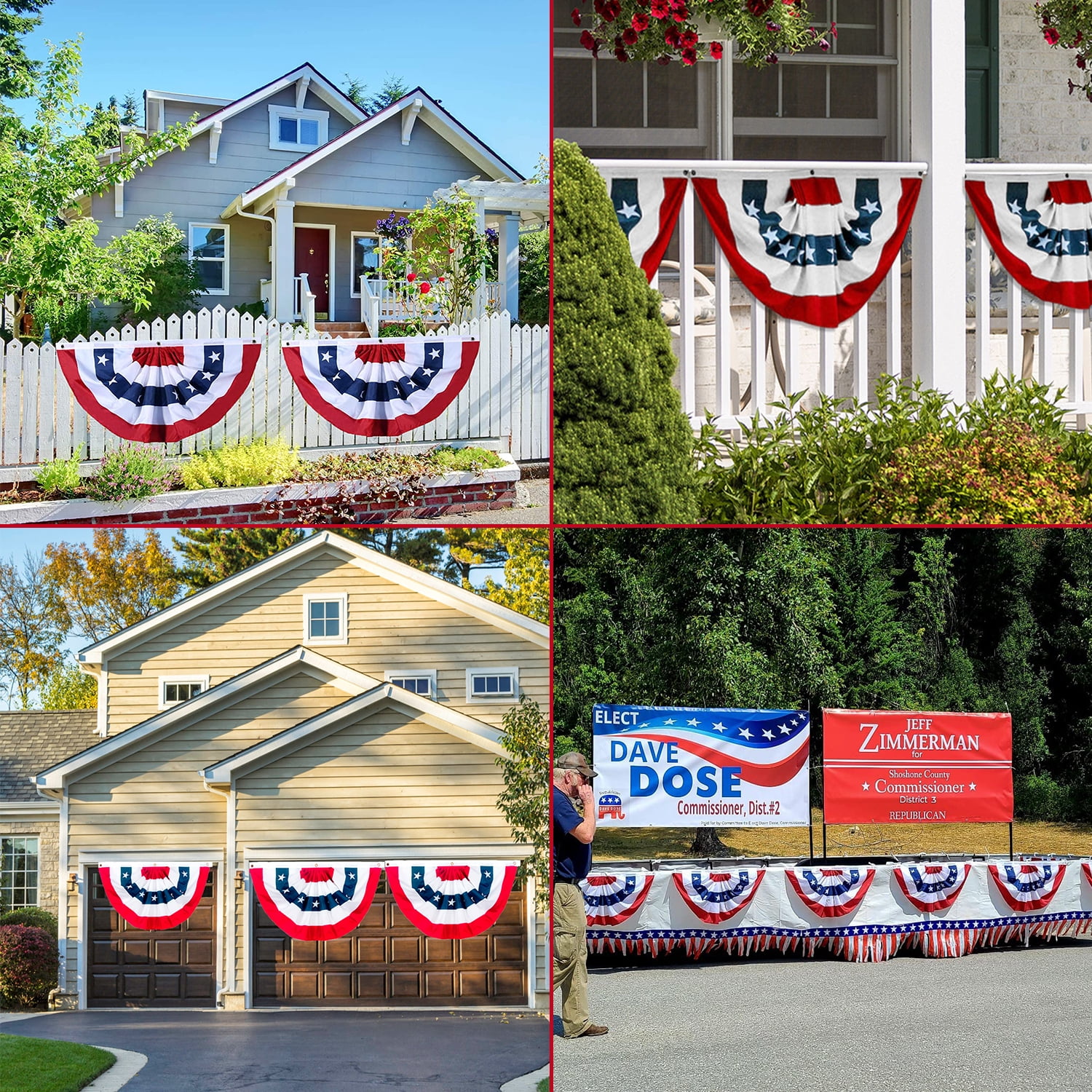 1.5 x3 Ft USA Pleated Fan Flag, American Patriotic Flag Bunting for Outside, Bunting Flags Outdoor Indoor for 4th of July Decorations (Set of 10)