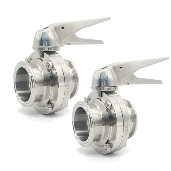 QiiMii Sanitary Stainless Steel 304 Tri Clamp Butterfly Valve with Trigger Handle and EPDM Seal, 2" Tube OD(2 Pack)